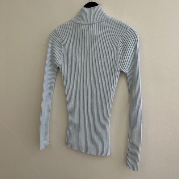 Y2K Calvin Klein 2000s Ribbed Quarter Zip Knit Logo Knit Sweater, Baby Blue- M - Picture 9 of 10